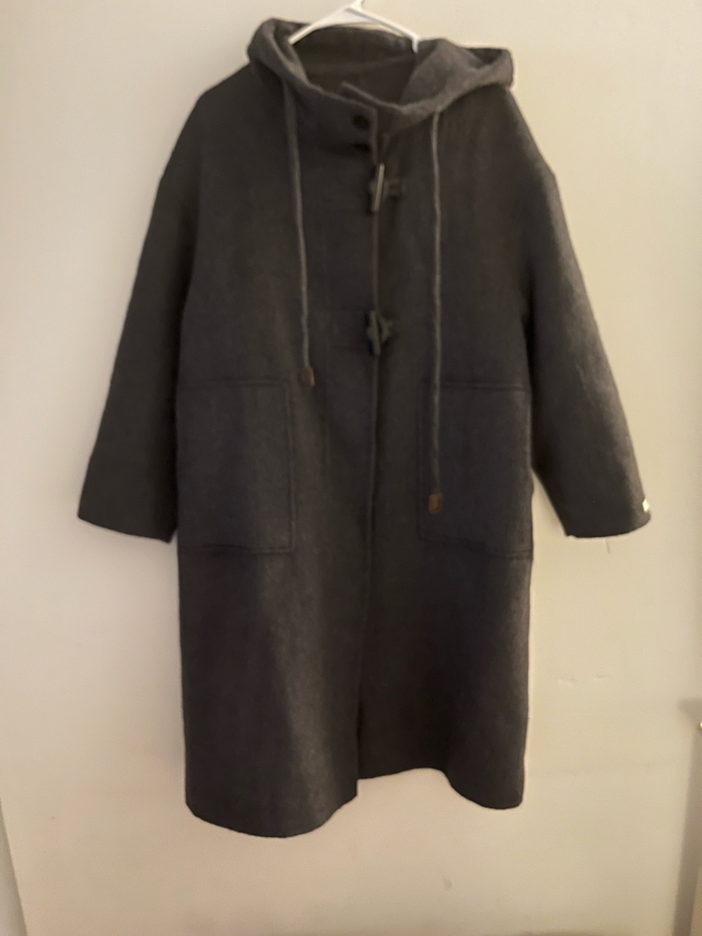 Dark Gray Hooded Wool Toggle Coat Made in Asia Women’s Size Small
